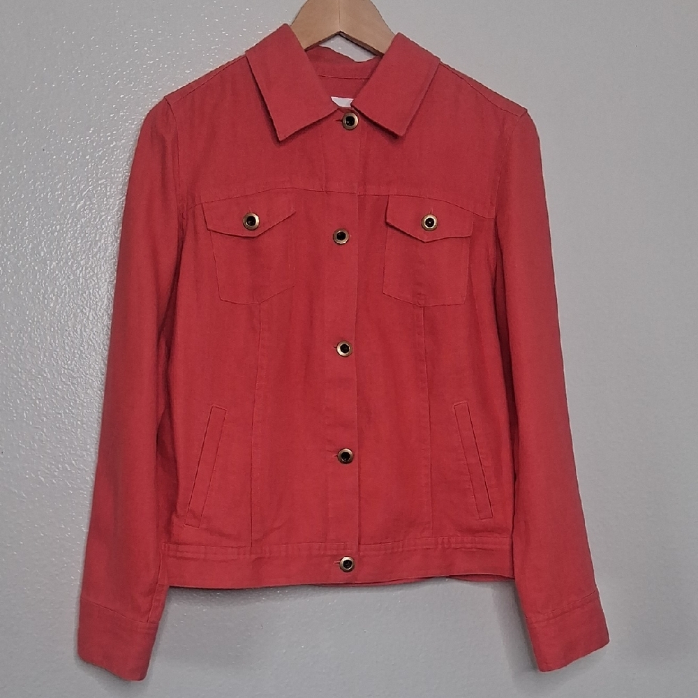 Charter Club Linen Button-up Jacket Coral Women Sz Medium